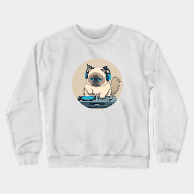 CUte DJ Ragdoll Cat Crewneck Sweatshirt by JGodvliet